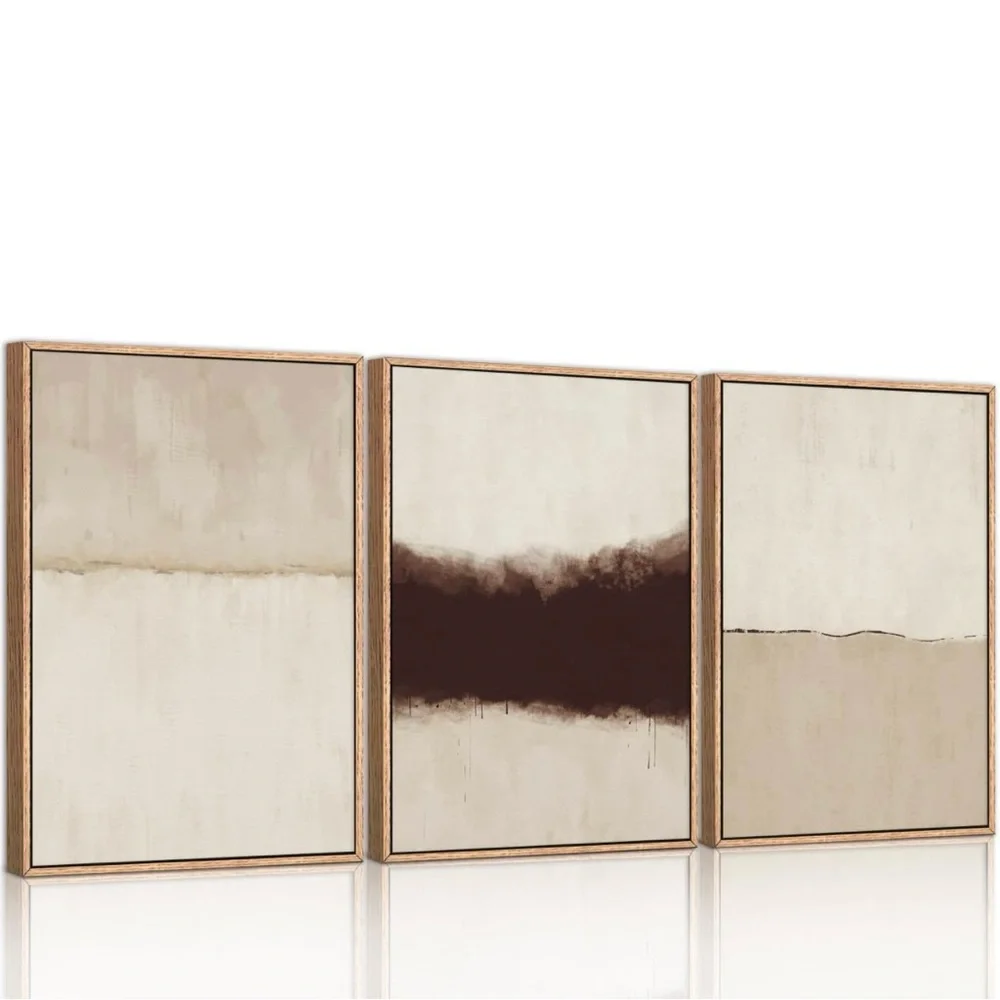 New West Elm Large Abstract Set of 3 Framed Canvas Wall Art Paintings Decor 24